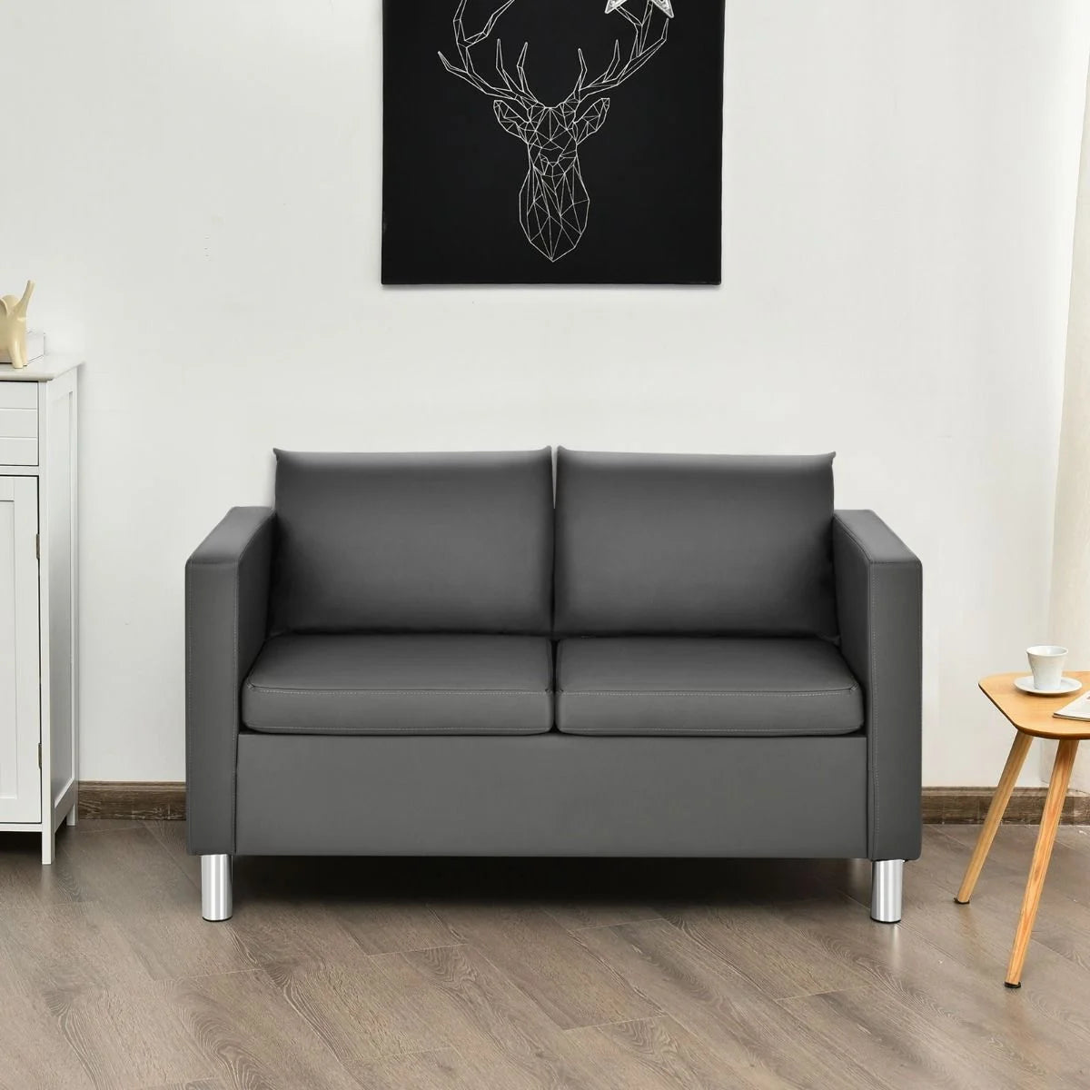 2-Seater PU Leather Accent Tub Sofa Loveseat with Pillows