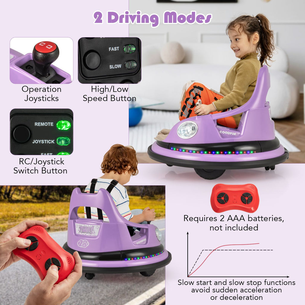 SEDOL 12V High-Performance Kids Bumper Car with 5-Point Safety Harness 360° Zero-Turn Dual Joysticks and 5-Mode LED Light Show – 12V Powered for Ages 3+