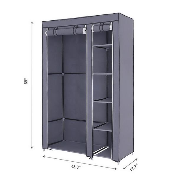 67" Portable Clothes Wardrobe – Fabric Closet with Hanging Rod (Grey)