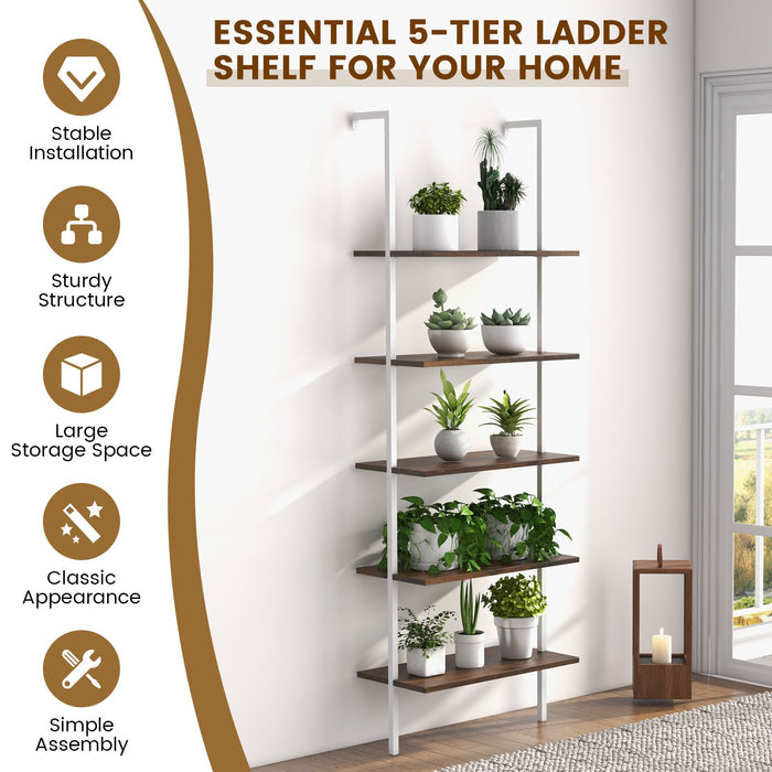 5-Tier Ladder Shelf with Steel Frame for Living Room Bedroom Office