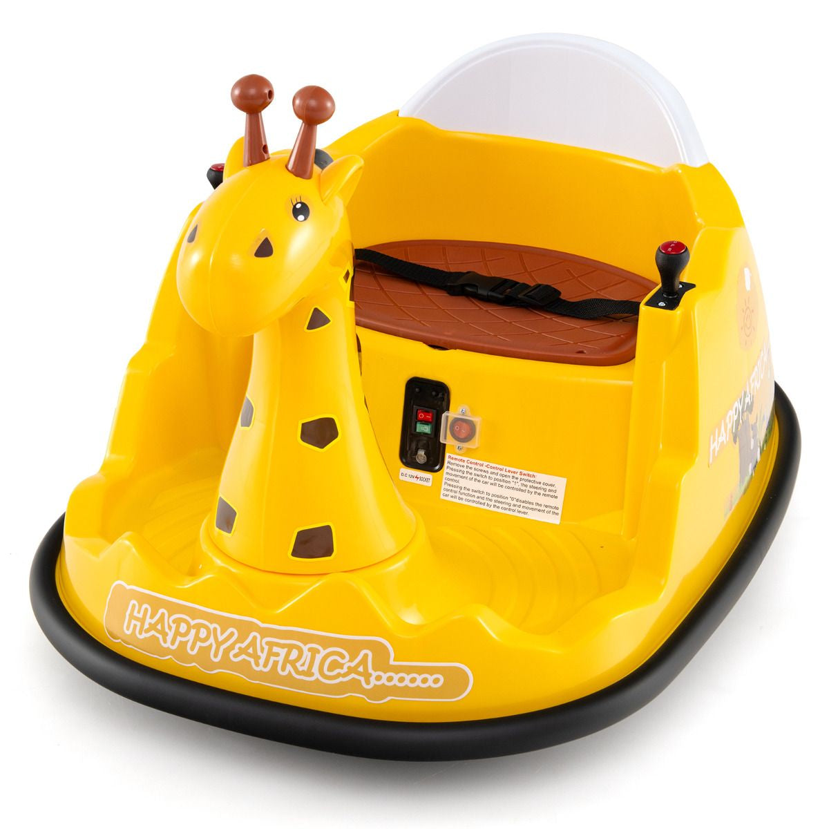 SEDOL 12V Giraffe Series Toddler Bumper Car with 360° Zero-Turn Dual Joysticks Parental Remote Control and Integrated LED Sensory Light Show