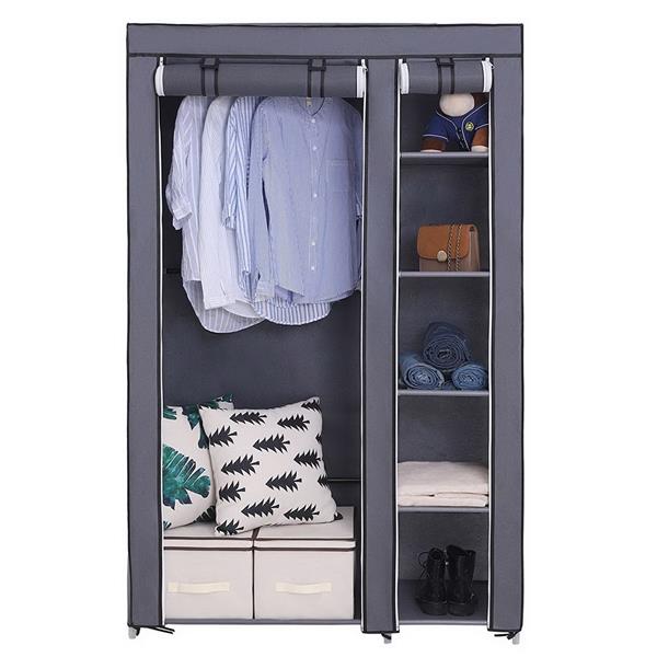 67" Portable Clothes Wardrobe – Fabric Closet with Hanging Rod (Grey)