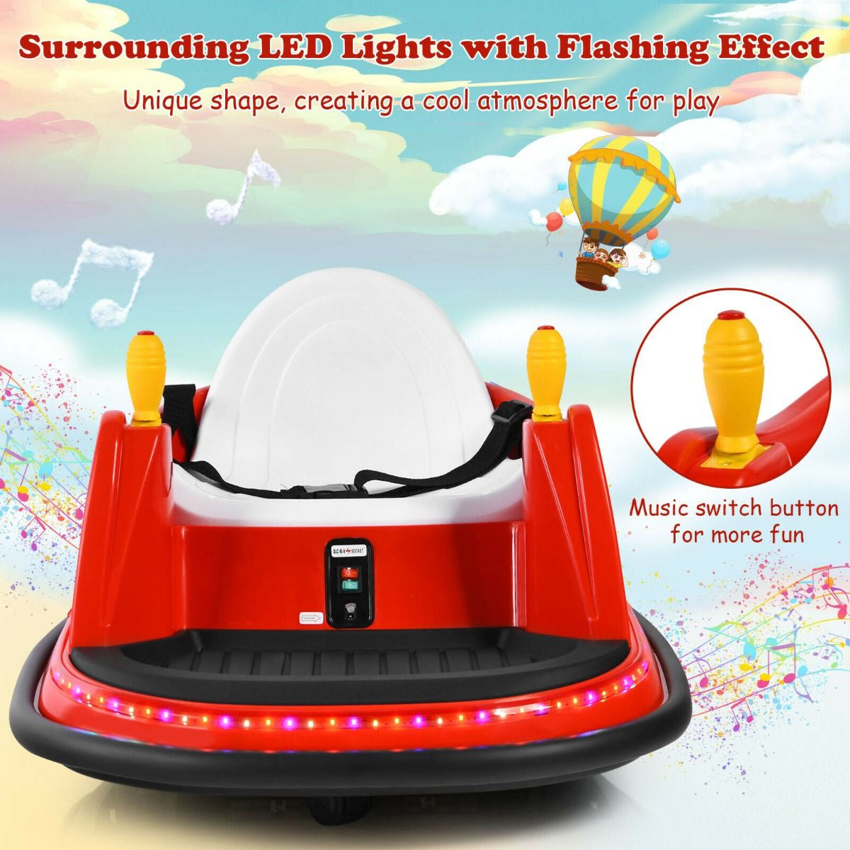 SEDOL Kids 6V Electric Bumper Car for Toddlers 360° Zero-Turn Waltz Car with Parental Remote Control Wall-Safe Rubber Bumper and Flashing LED Light Show