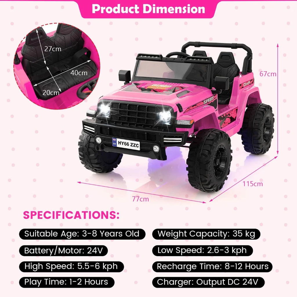 SEDOL 24V Double-Seater High-Power Kids Ride-On Truck with Parental Remote Control Dual High-Speed Motors LED Light Bars and 2-Hour Long-Play Battery – 35kg Capacity