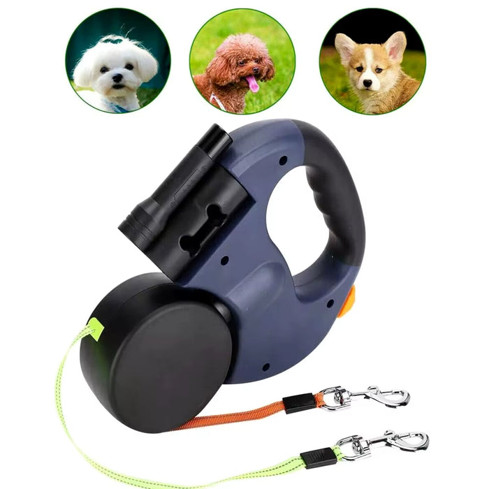SEDOL 360° Dual Retractable Dog Leash – 3M Swivel Anti-Tangle Extendable Lead with LED Light & Lock for Walking 2 Dogs, Heavy Duty Double Pet Leash