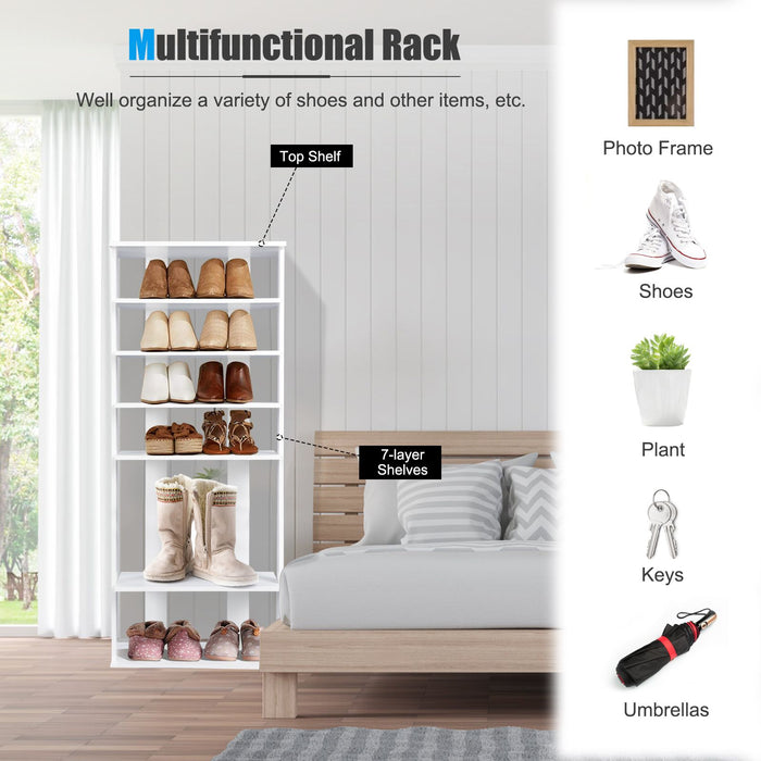 Extra Wide Wooden Vertical Shoe Rack with 7 Shelves