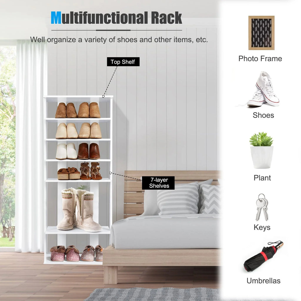 Extra Wide Wooden Vertical Shoe Rack with 7 Shelves