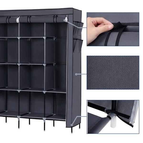 67" Portable Clothes Wardrobe – 12-Shelf Fabric Closet Organiser (Grey)