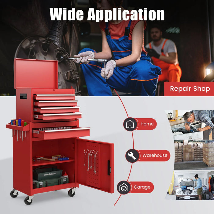 High-Capacity Rolling Tool Cabinet – Lockable Wheels, Metal 2‑in‑1 Chest & Base
