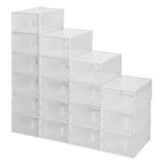 18-Pack Clear Shoe Storage Boxes – Stackable Plastic Organiser with Front Drop-Down Doors