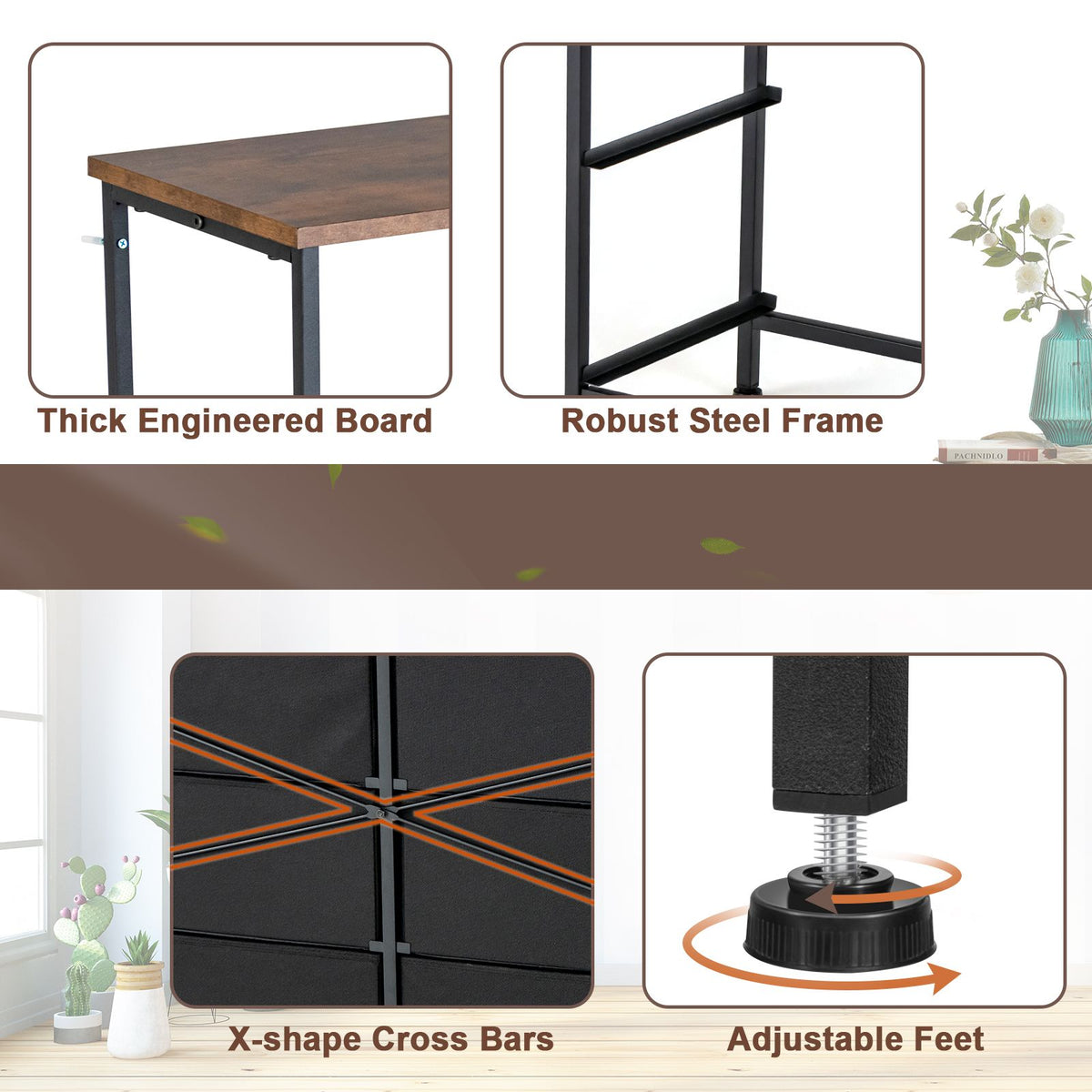 2-Tier Dresser with 6 Removable Fabric Drawers and Wooden Top