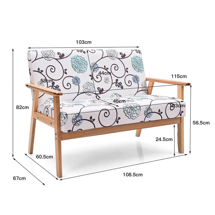 2-Seater Wooden Upholstered Loveseat with Rubber Wood Armrests