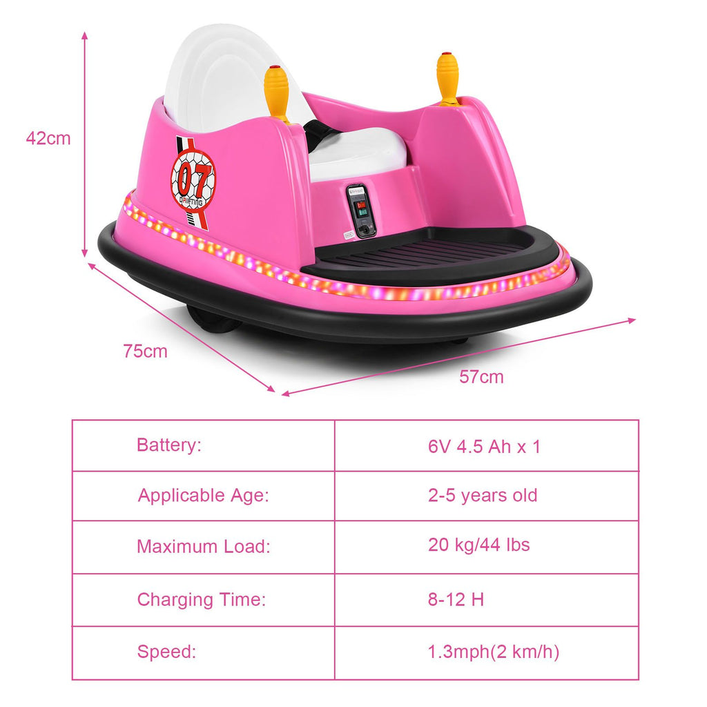 SEDOL Kids 6V Electric Bumper Car for Toddlers 360° Zero-Turn Waltz Car with Parental Remote Control Wall-Safe Rubber Bumper and Flashing LED Light Show