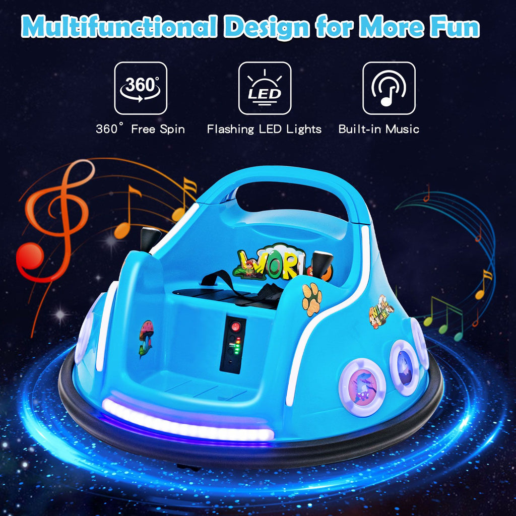 SEDOL 12V High-Performance Kids Bumper Car with 360° Rotation Parental Remote Control Wireless Bluetooth Audio and LED Light Show – 30kg Capacity