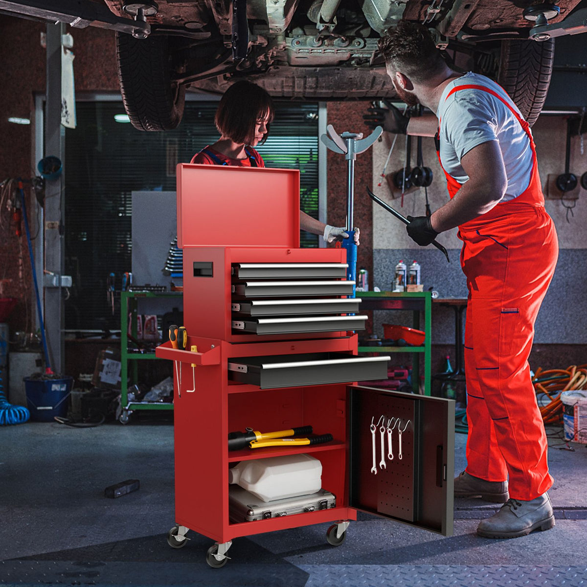 High-Capacity Rolling Tool Cabinet – Lockable Wheels, Metal 2‑in‑1 Chest & Base