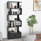Industrial S-Shaped 5-Tier Bookcase with Cabinet