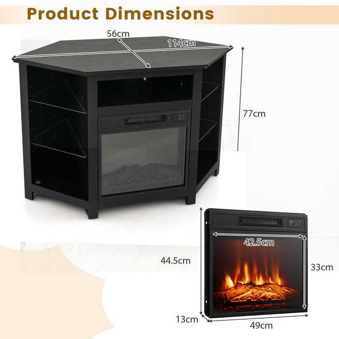 Corner TV Stand with Fireplace Insert and LED Lights