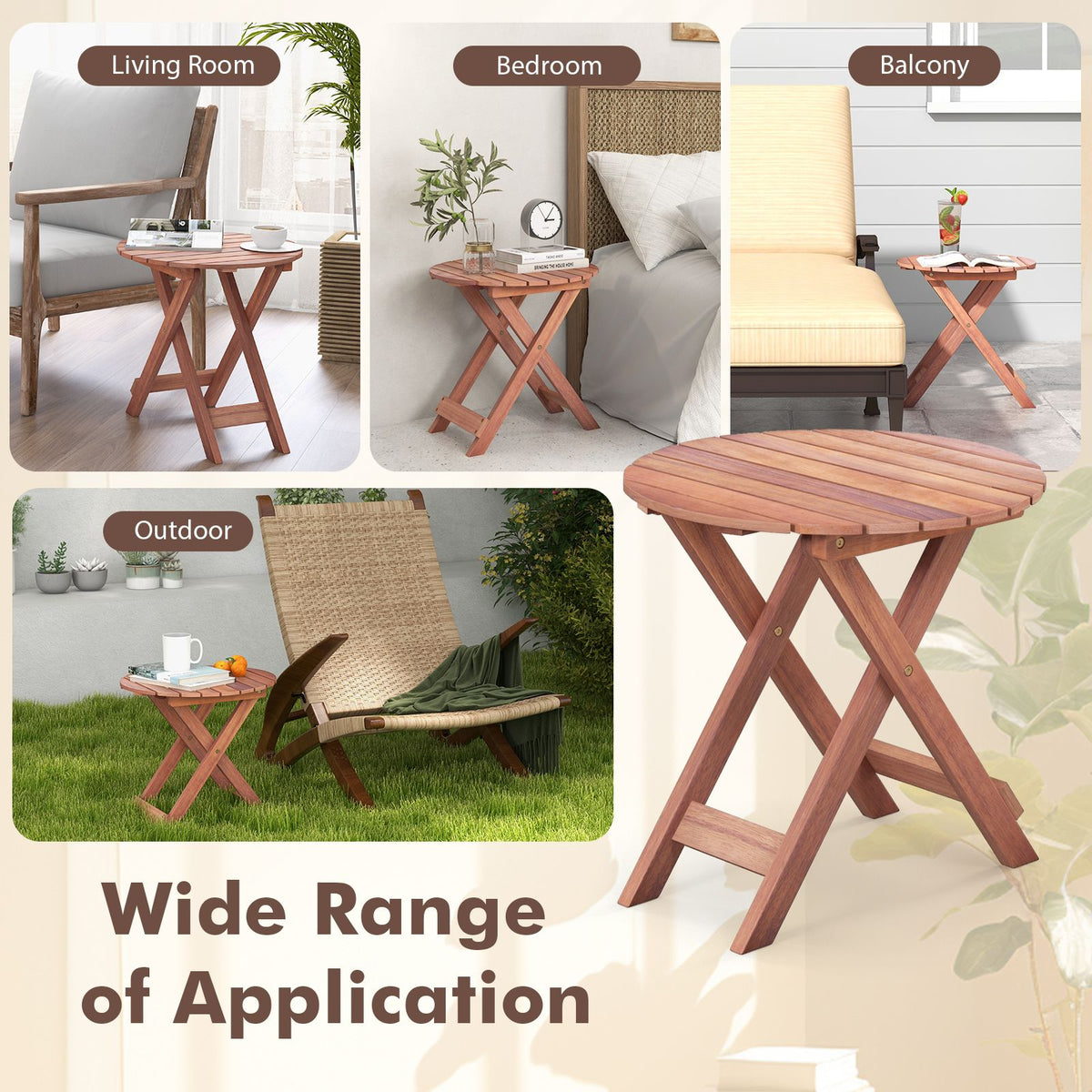 Wooden Side Table with Slatted Tabletop and Sturdy X-Shaped Frame