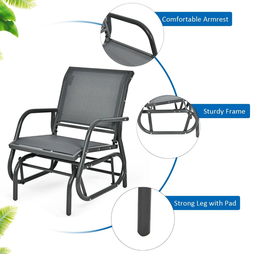 Glider Rocking Chair – Outdoor Swing Seat with Steel Frame & Breathable Fabric