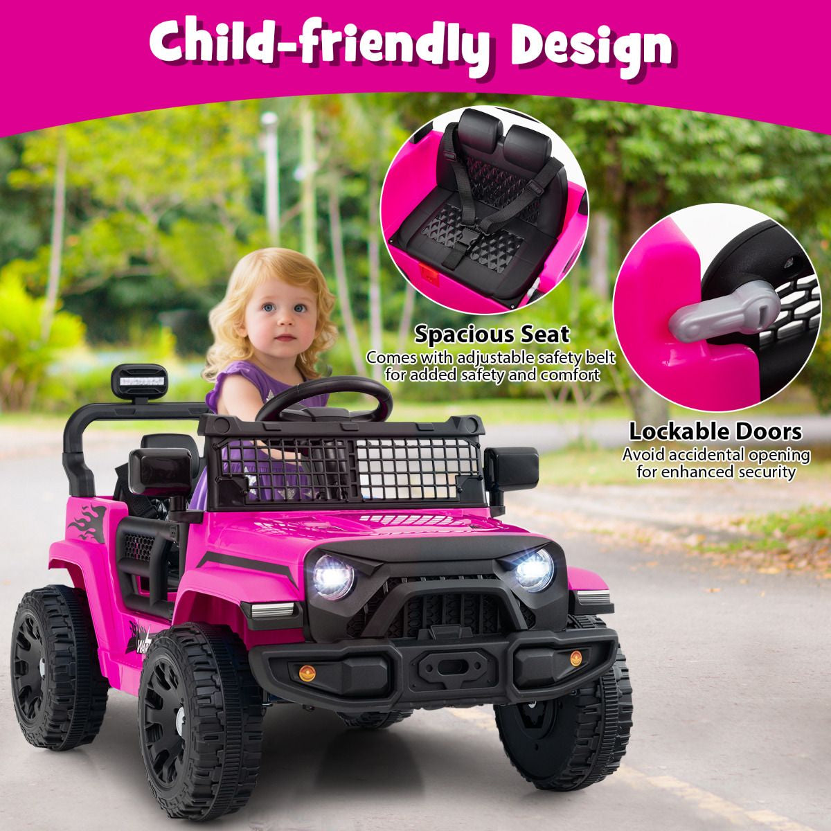 SEDOL 12V Electric Ride-On Truck for Kids with Parental Remote Control Dual 25W Motors All-Terrain Shock Absorbers LED Headlights and Soft-Start Safety System