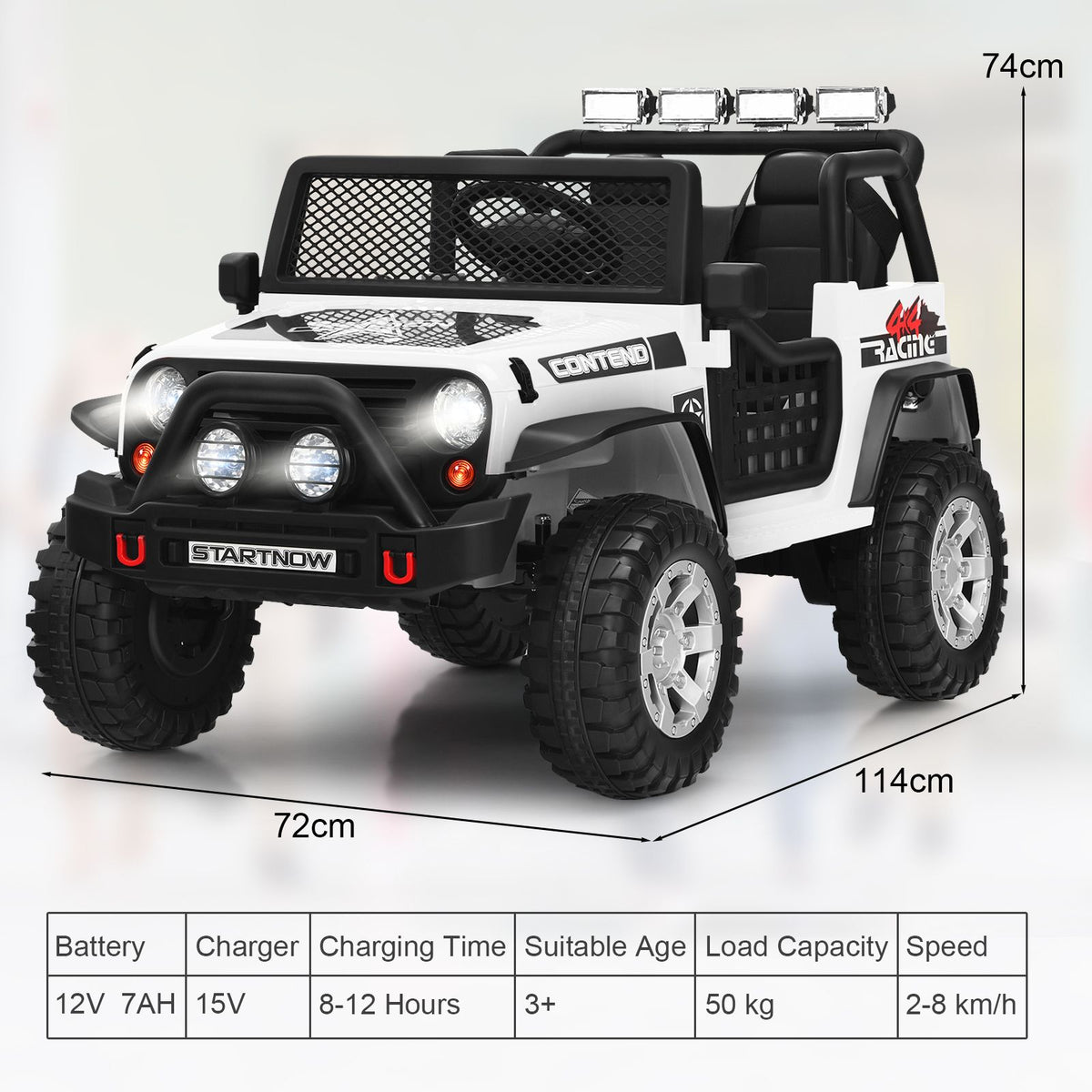 SEDOL 2-Seater Kids Ride-On Truck 12V Battery Powered Electric Car with Parental Remote Control Spring Suspension Rocking Mode and Bluetooth/USB Audio – 50kg Capacity