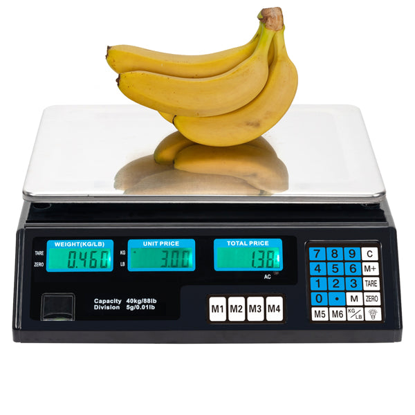 30–40kg  Digital Price Computing Scale – Vegetable & Retail Weighing Scale with Backlit LCD Display, 5g Precision & UK Plug – Silver & Black