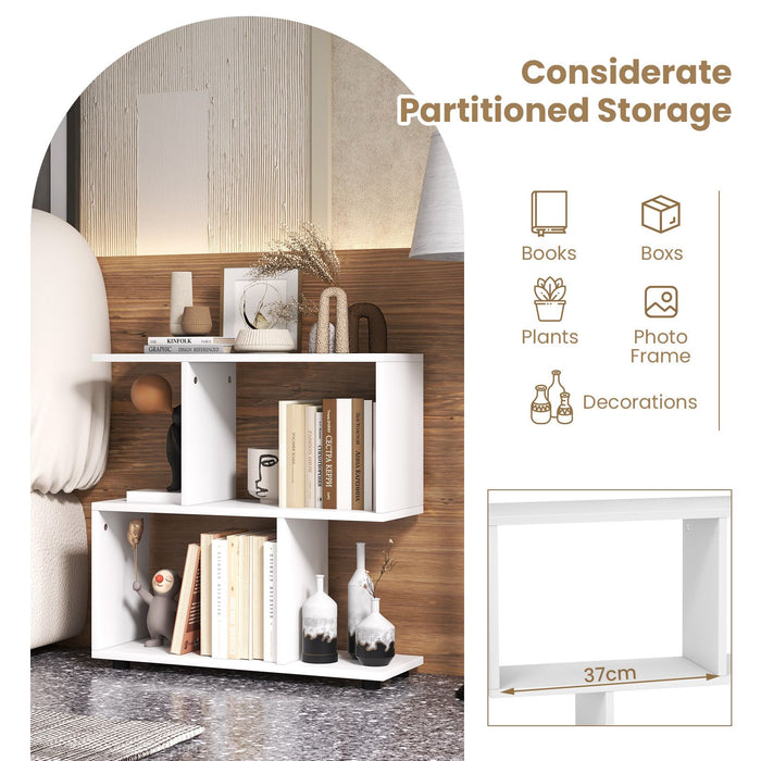 2-Tier Irregular Storage Shelf Wood Shelving Units with 4 Compartments