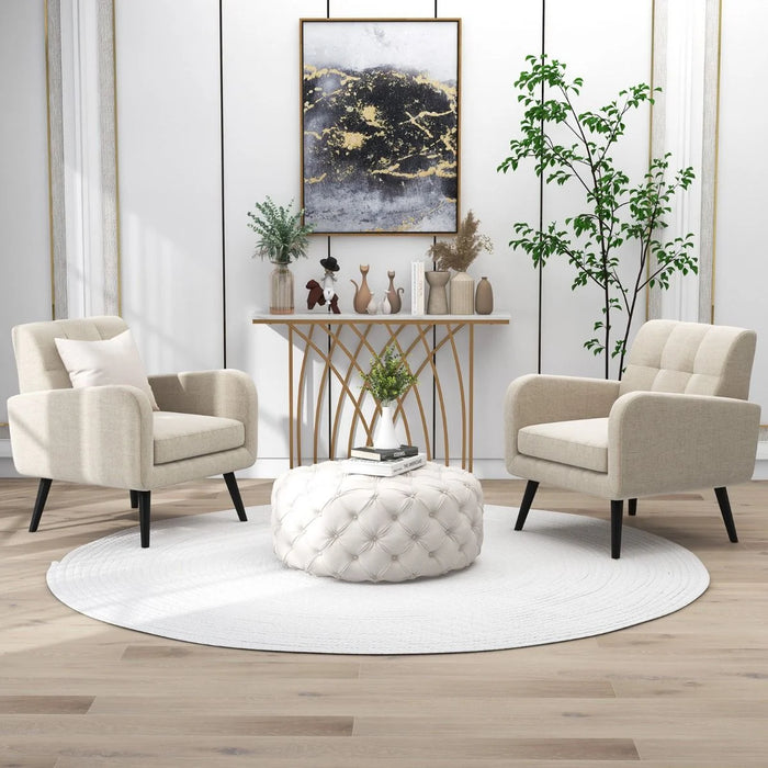 Mid-Century Modern Upholstered Accent Chair with Rubber Wood Legs