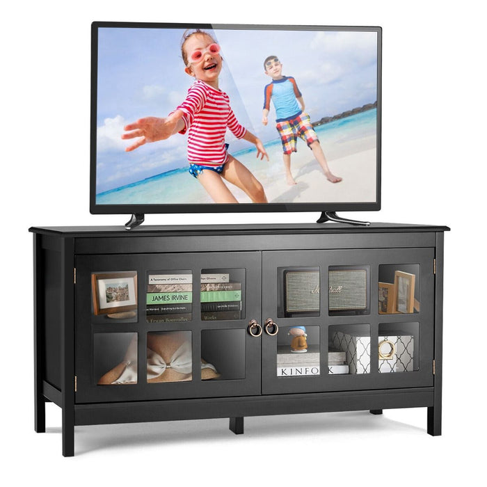 Modern Wooden TV Stand with Tempered Glass Doors for Tvs up to 50''