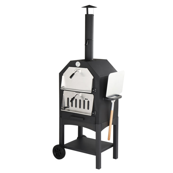 Outdoor Wood-Fired Pizza Oven – Portable Garden Pizza Maker with Stone, Peel & Grill Rack