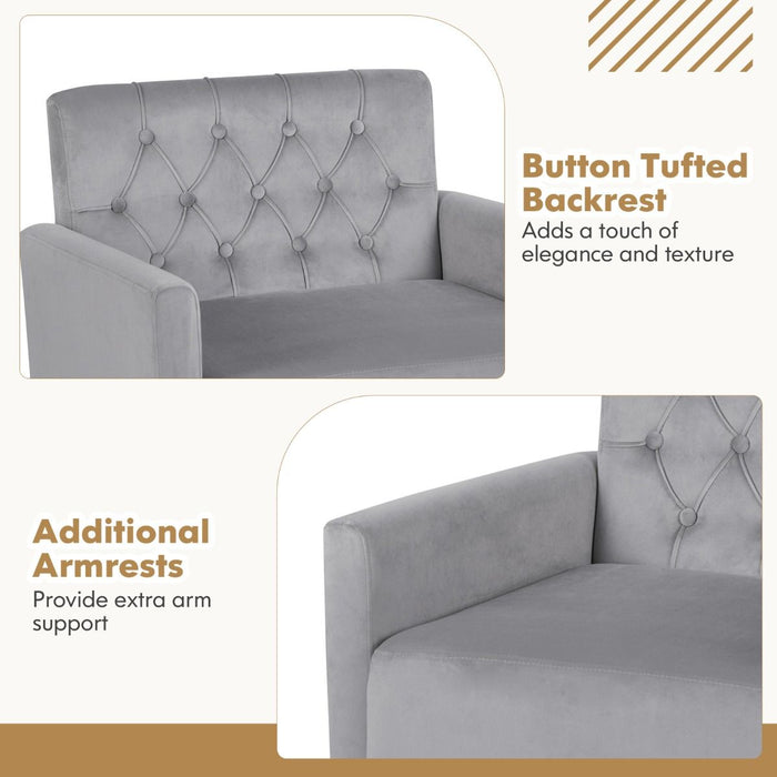 Modern Velvet Accent Chair with Button Tufted Back and Golden Metal Legs