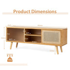 Bamboo Entertainment Center with Rattan and Tempered Glass Sliding Doors