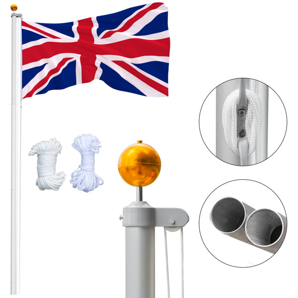 20FT Telescopic Aluminium Flagpole – Outdoor Retractable Splicing Pole with Rotating Rings & Ground Mount