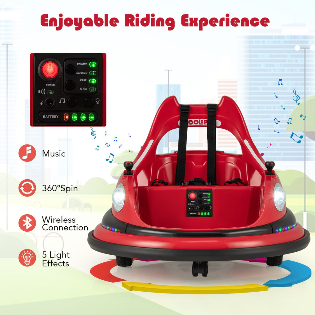 SEDOL 12V High-Performance Kids Bumper Car with 5-Point Safety Harness 360° Zero-Turn Dual Joysticks and 5-Mode LED Light Show – 12V Powered for Ages 3+