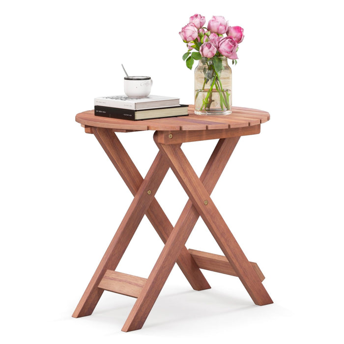 Wooden Side Table with Slatted Tabletop and Sturdy X-Shaped Frame