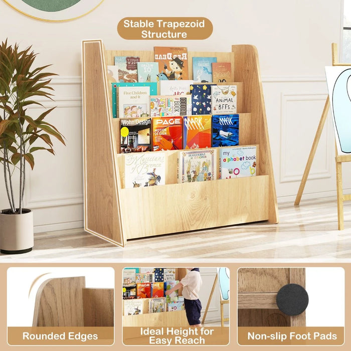 4-Tier Kids Bookshelf with Deep Compartments for Kids Bedroom