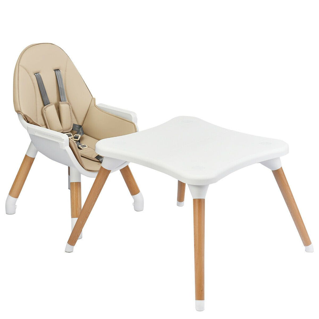 SEDOL 4-in-1 Mid-Century Modern Baby High Chair & Integrated Play Table Set with Solid Beech Legs 5-Point Safety Harness and Adjustable 4-Position Tray