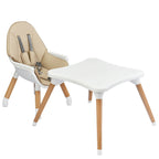 SEDOL 4-in-1 Mid-Century Modern Baby High Chair & Integrated Play Table Set with Solid Beech Legs 5-Point Safety Harness and Adjustable 4-Position Tray