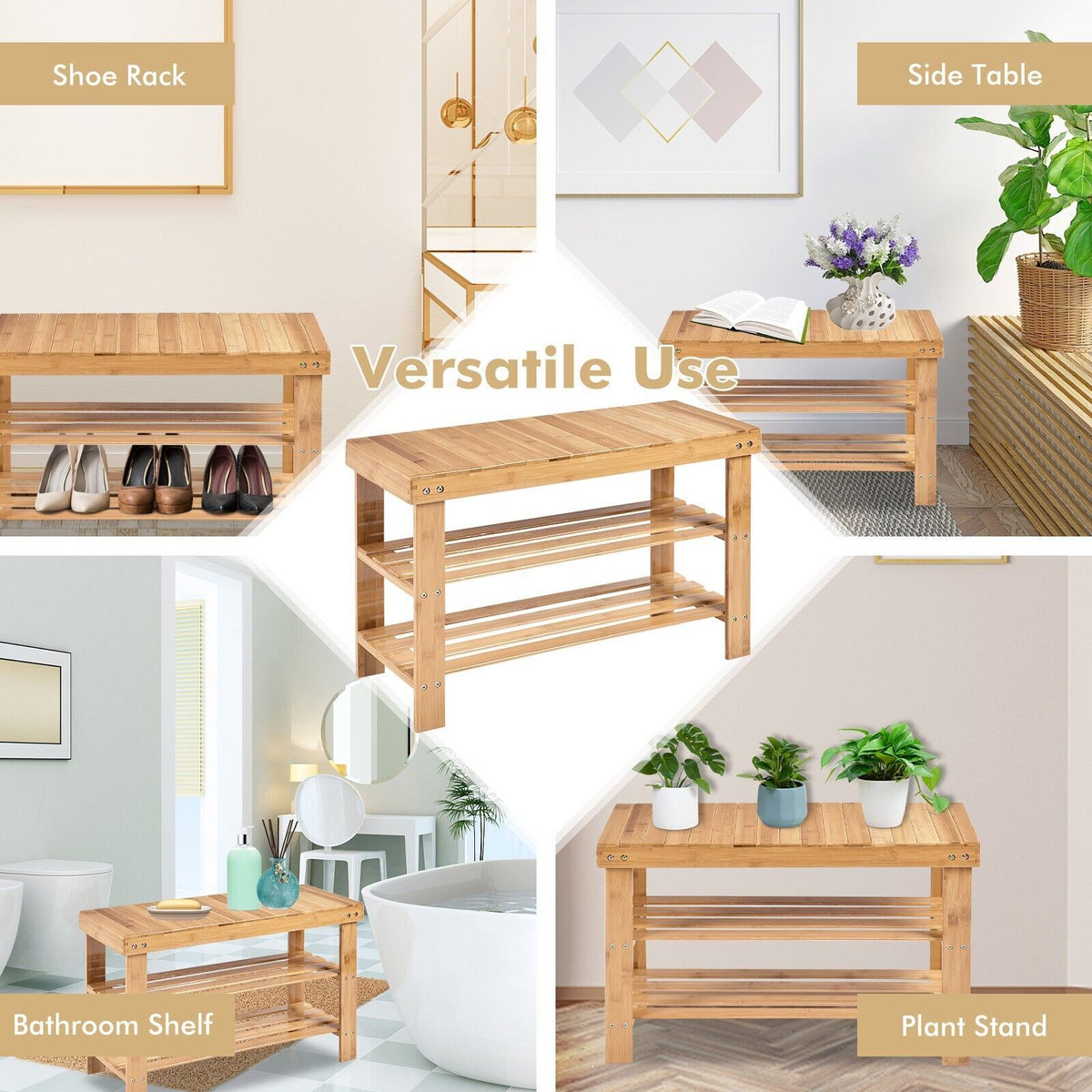 3-Tier Bamboo Shoe Bench for Entryway