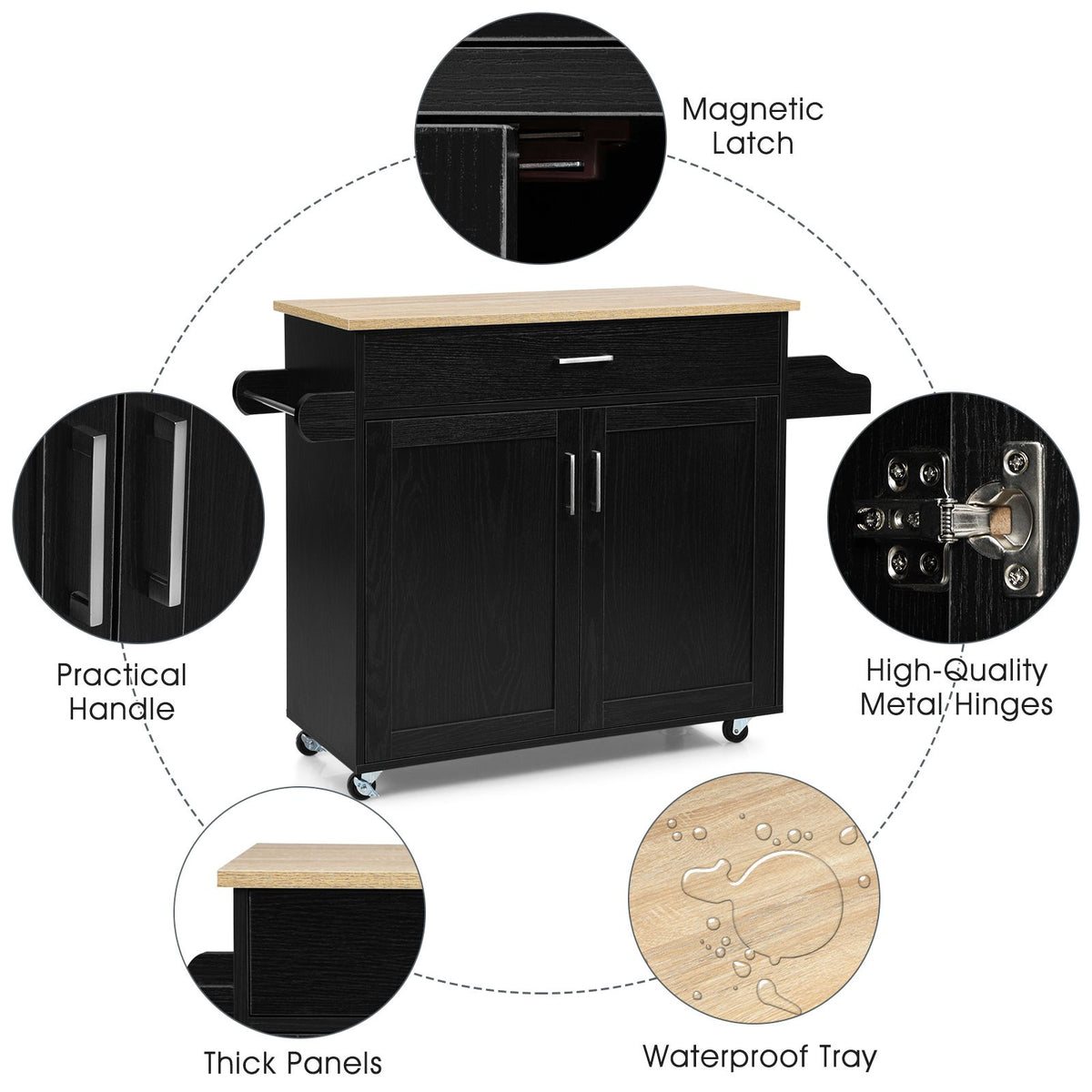 Rolling Kitchen Storage Trolley with Adjustable Shelf and Drawer