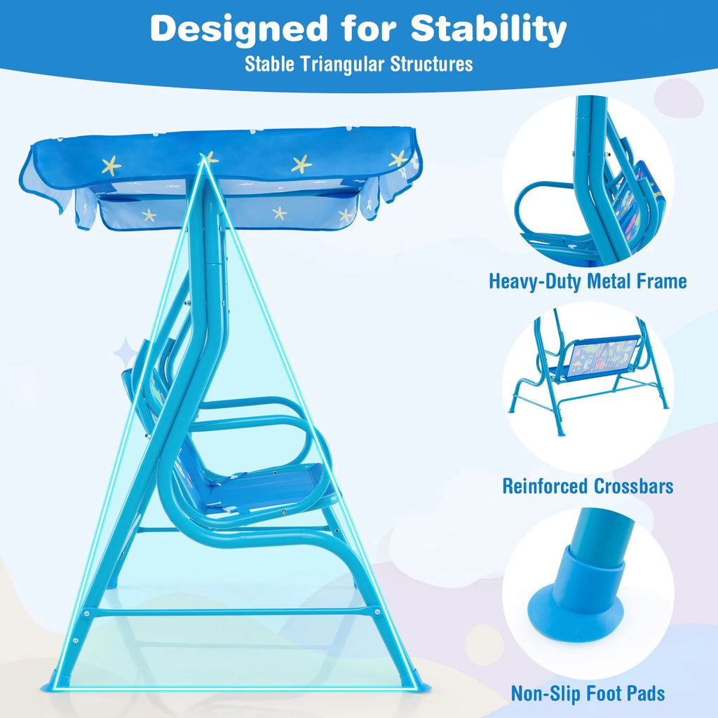 2-Seater Kids Swing Chair with Adjustable Canopy & Safety Belts