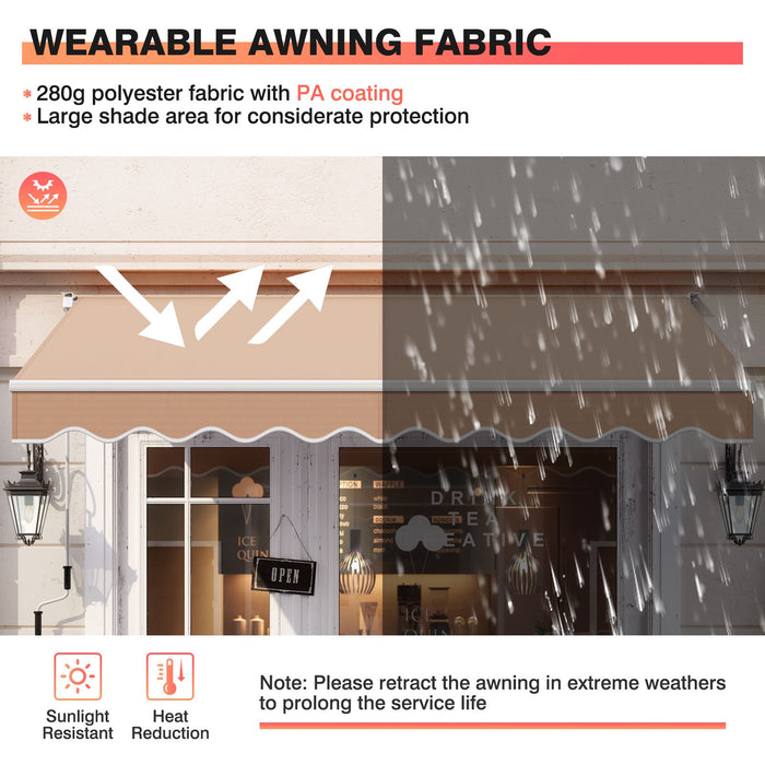 10x8ft Retractable Awning with Crank Handle