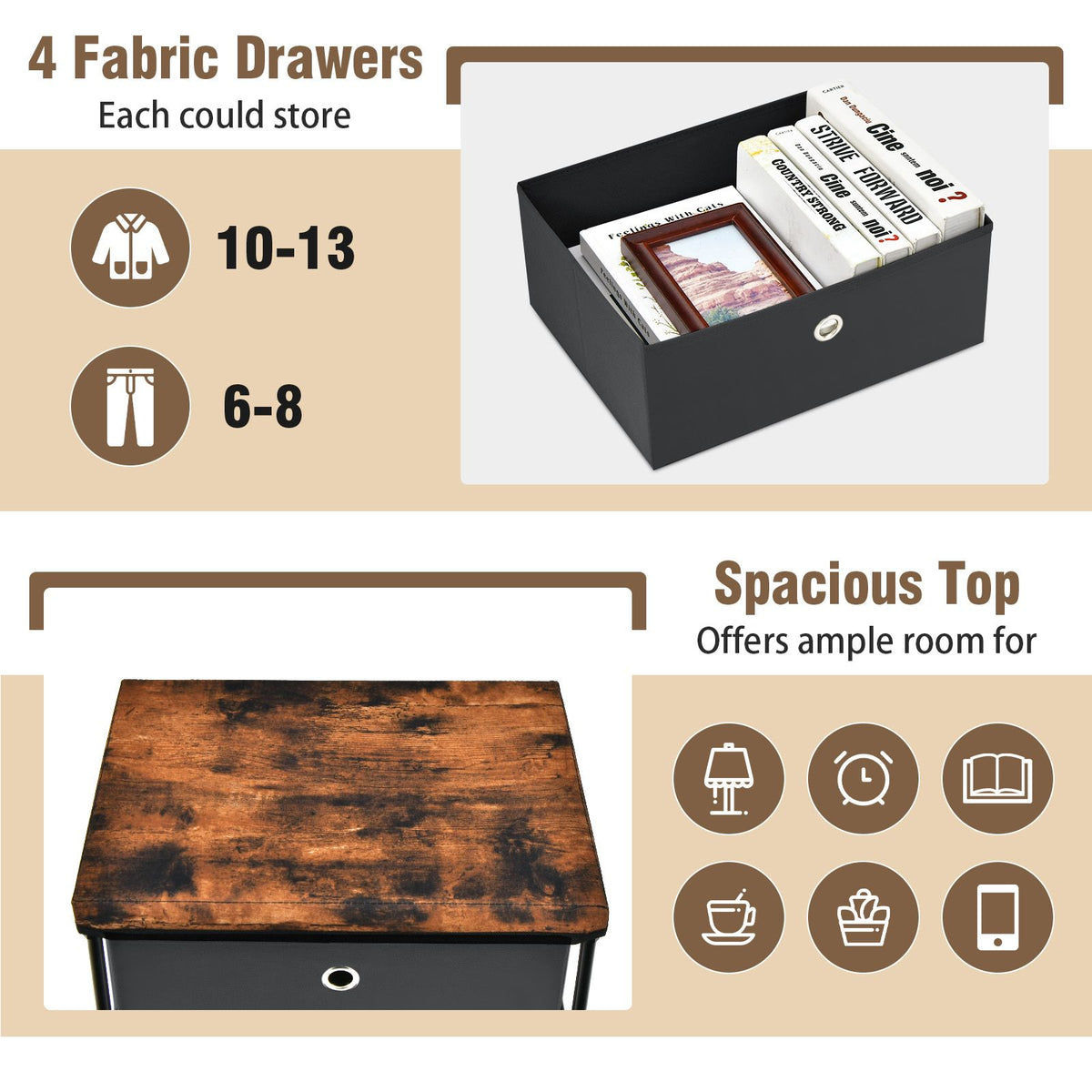4-Tier Fabric Dresser with Drawers and Metal Frame