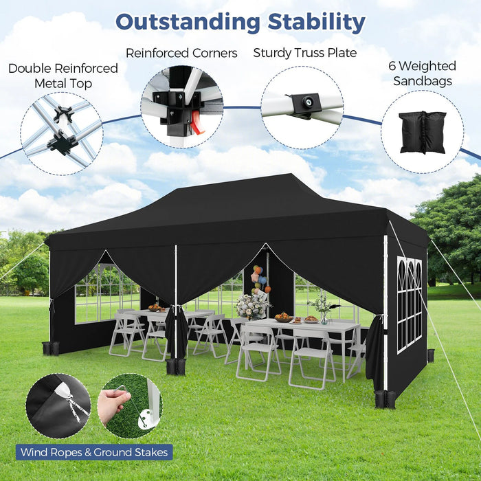 Pop-Up Canopy Gazebo Tent with 6 Removable Sidewalls & Carry Bag