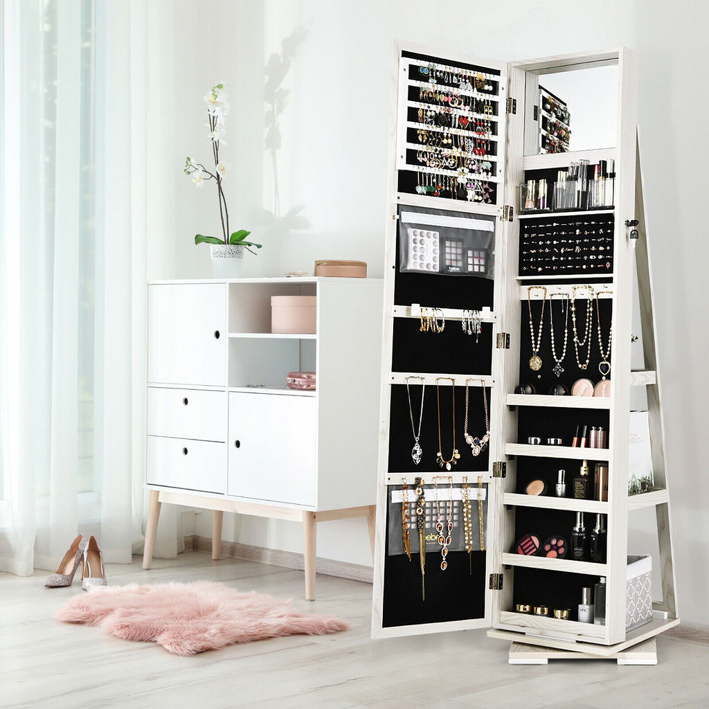 SEDOL 360° Rotating Full-Length Mirrored Jewellery Cabinet | Lockable Jewellery Armoire with 3-Tier Rear Display Shelves | Ultra-Large Storage for 120 Earrings, 78 Rings & 24 Necklaces | Velvet-Lined Boutique Organiser