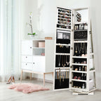 SEDOL 360° Rotating Full-Length Mirrored Jewellery Cabinet | Lockable Jewellery Armoire with 3-Tier Rear Display Shelves | Ultra-Large Storage for 120 Earrings, 78 Rings & 24 Necklaces | Velvet-Lined Boutique Organiser