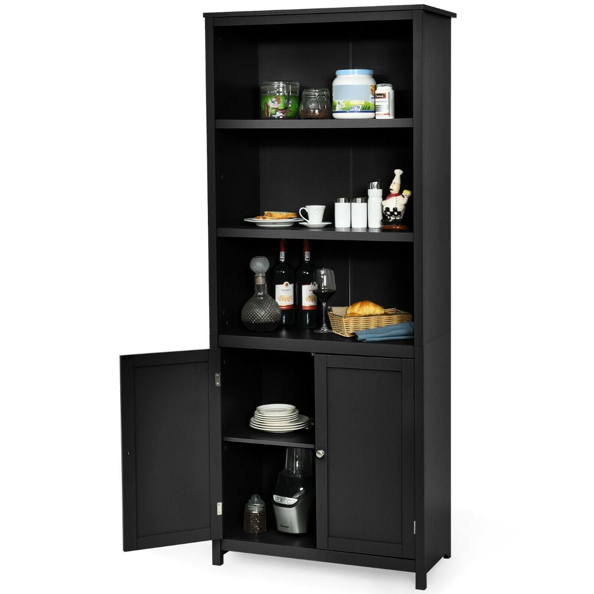 Wooden Tall Bookcase with 3-Tier Storage Cabinet