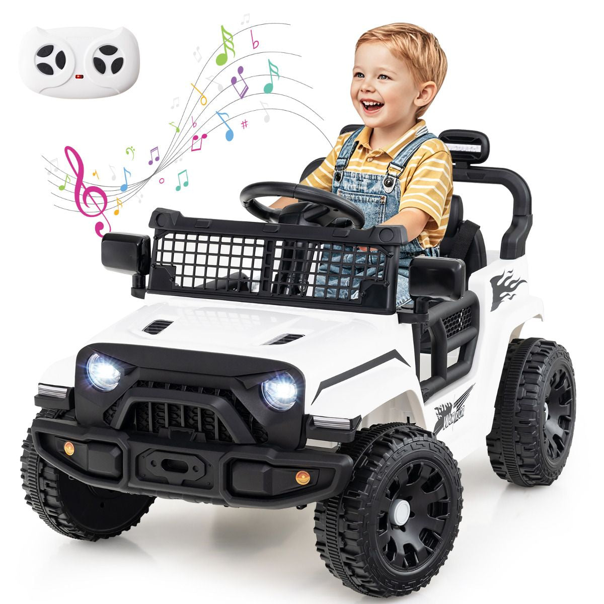 SEDOL 12V Electric Ride-On Truck for Kids with Parental Remote Control Dual 25W Motors All-Terrain Shock Absorbers LED Headlights and Soft-Start Safety System