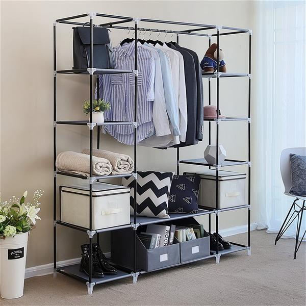 69" Portable Clothes Wardrobe – Non-Woven Fabric Closet Organiser (Grey)