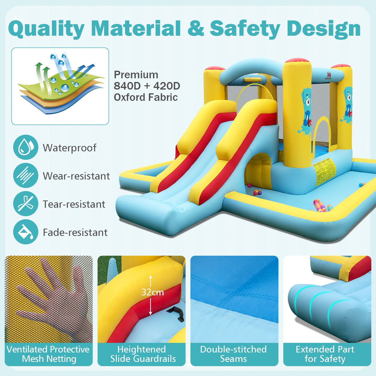 Inflatable Bouncy Castle Unit with Slide, Tunnel & Ball Pit (No Blower)